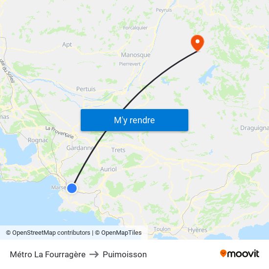 Métro La Fourragère to Puimoisson map