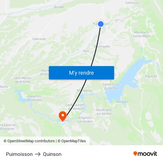 Puimoisson to Quinson map