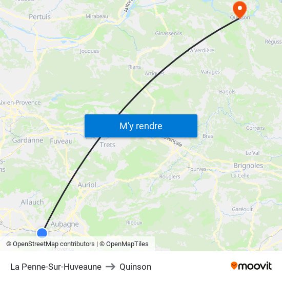 La Penne-Sur-Huveaune to Quinson map