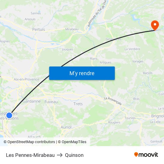 Les Pennes-Mirabeau to Quinson map