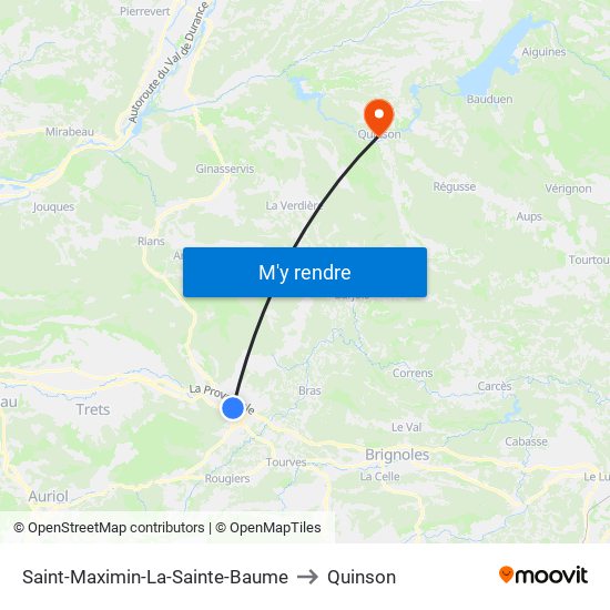 Saint-Maximin-La-Sainte-Baume to Quinson map