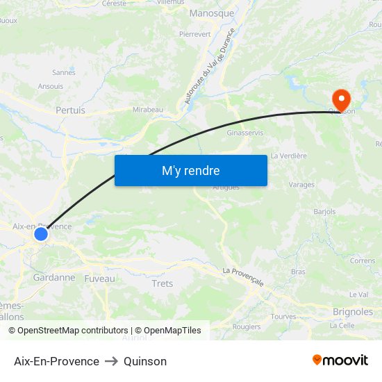 Aix-En-Provence to Quinson map