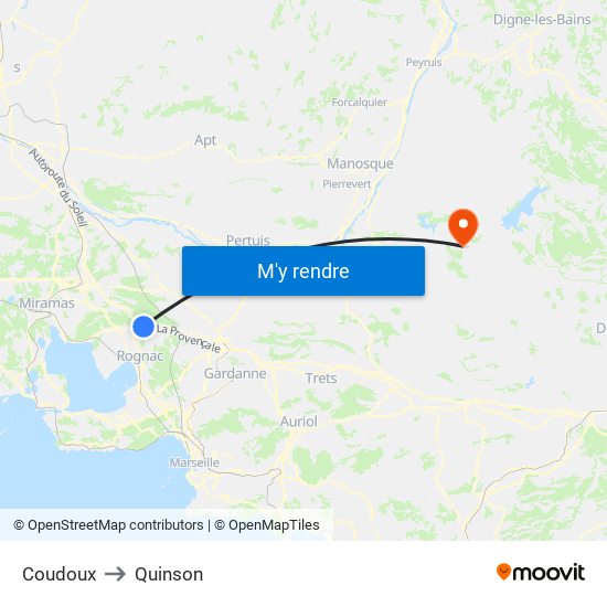 Coudoux to Quinson map