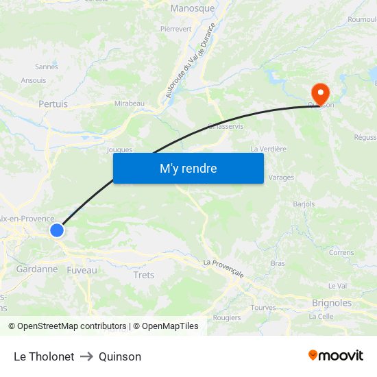 Le Tholonet to Quinson map