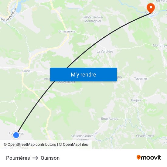 Pourrières to Quinson map