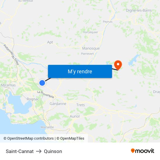 Saint-Cannat to Quinson map