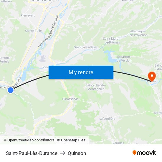 Saint-Paul-Lès-Durance to Quinson map