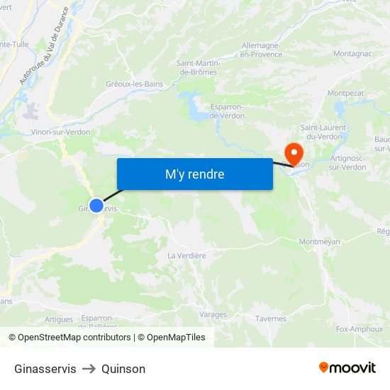 Ginasservis to Quinson map