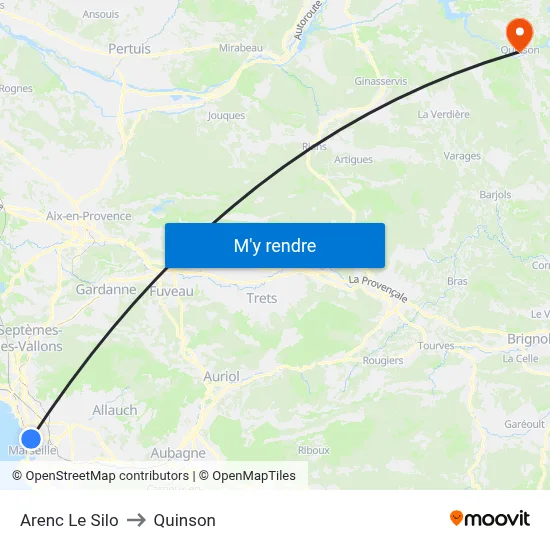 Arenc Le Silo to Quinson map