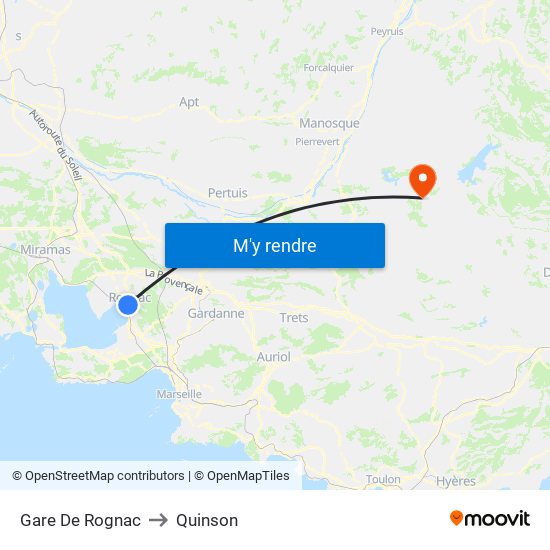Gare De Rognac to Quinson map