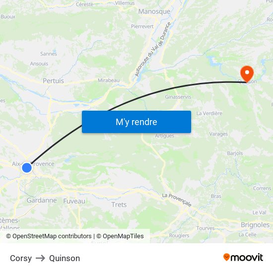 Corsy to Quinson map