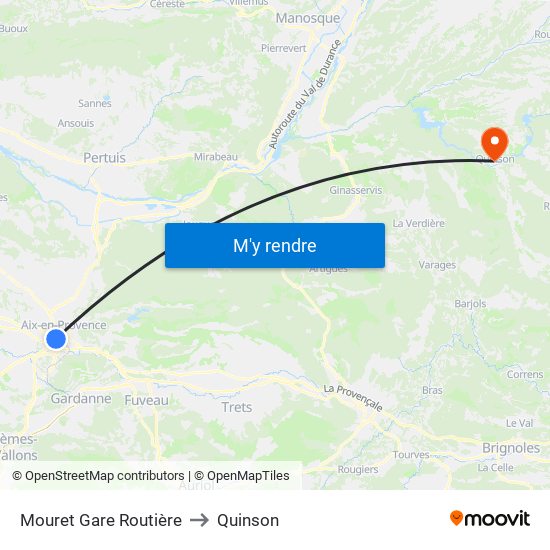 Mouret Gare Routière to Quinson map