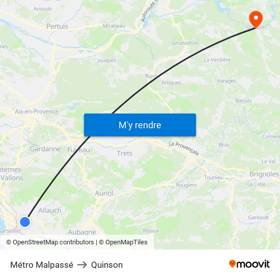 Métro Malpassé to Quinson map