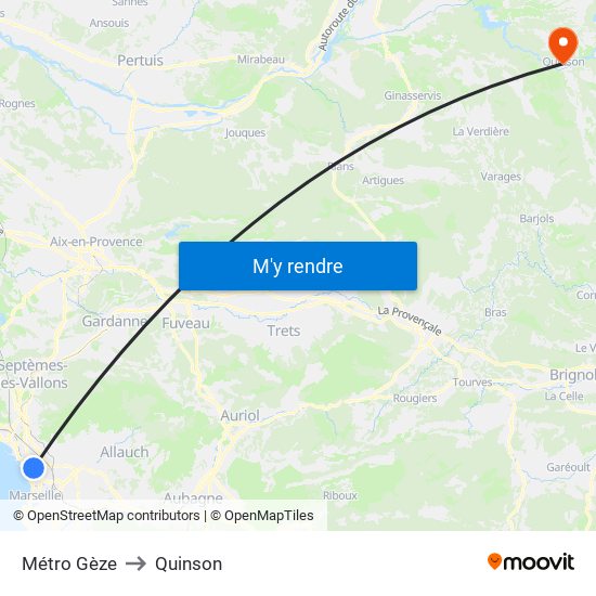 Métro Gèze to Quinson map