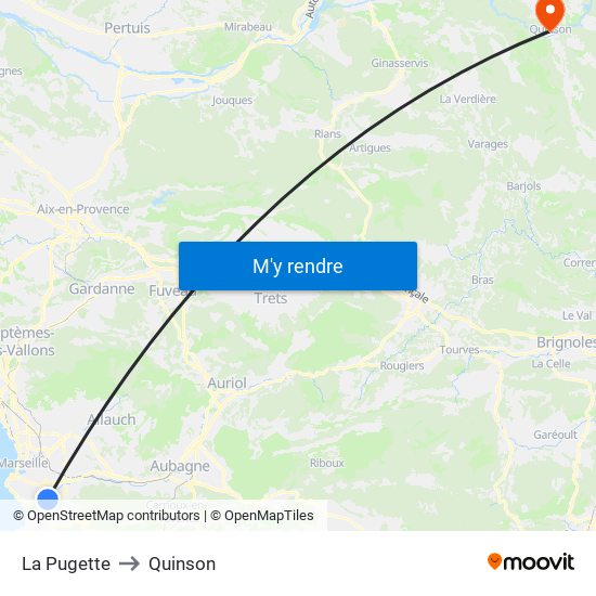 La Pugette to Quinson map