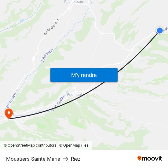 Moustiers-Sainte-Marie to Riez map