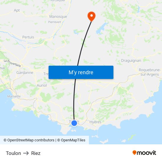 Toulon to Riez map