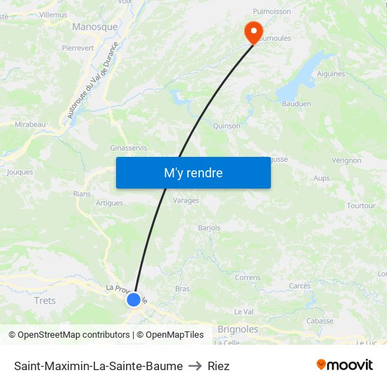 Saint-Maximin-La-Sainte-Baume to Riez map