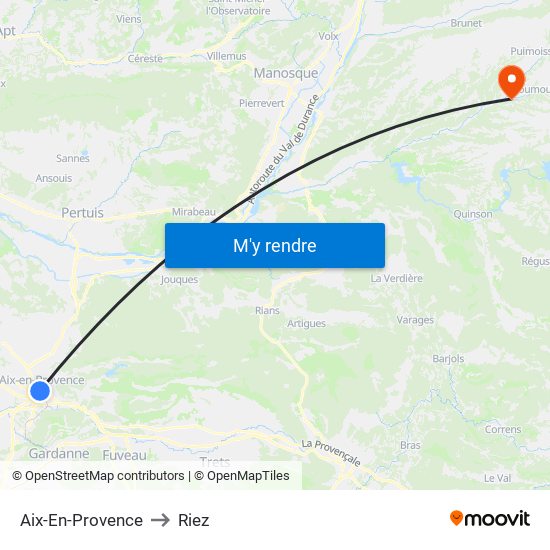 Aix-En-Provence to Riez map