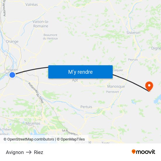 Avignon to Riez map