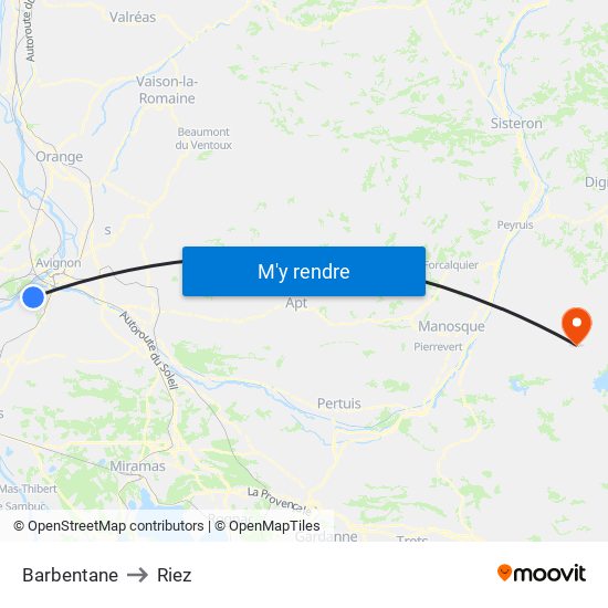 Barbentane to Riez map