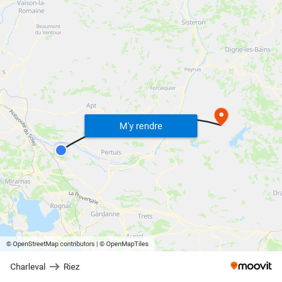 Charleval to Riez map