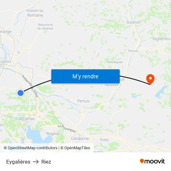 Eygalières to Riez map