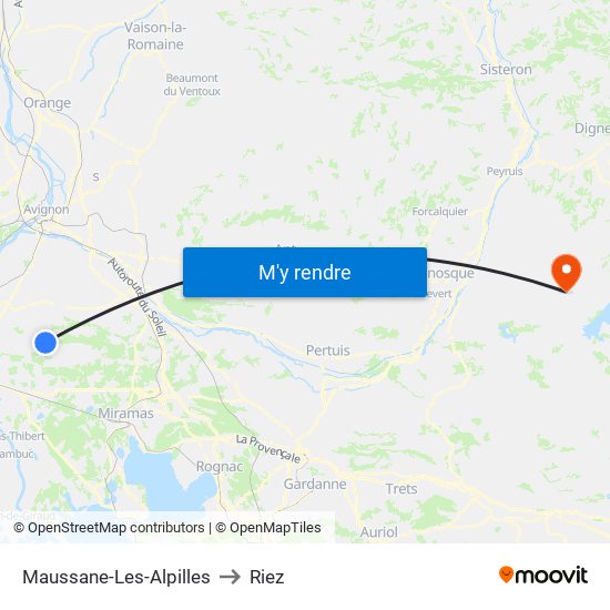 Maussane-Les-Alpilles to Riez map