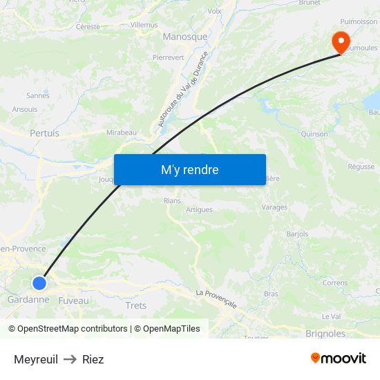 Meyreuil to Riez map