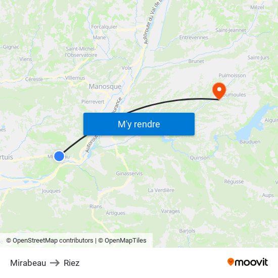 Mirabeau to Riez map