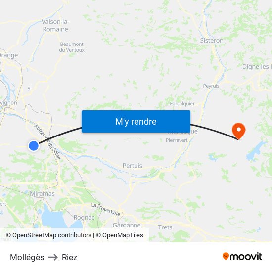 Mollégès to Riez map