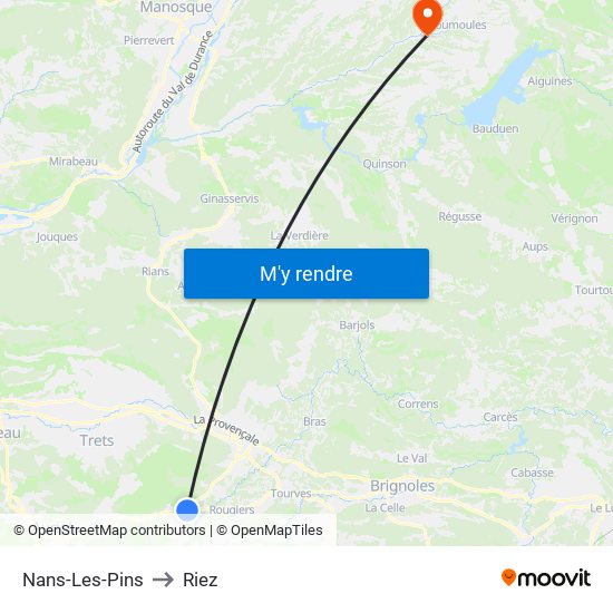 Nans-Les-Pins to Riez map