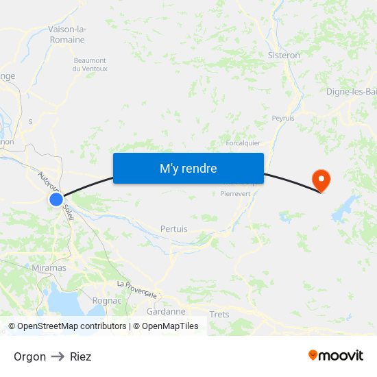 Orgon to Riez map