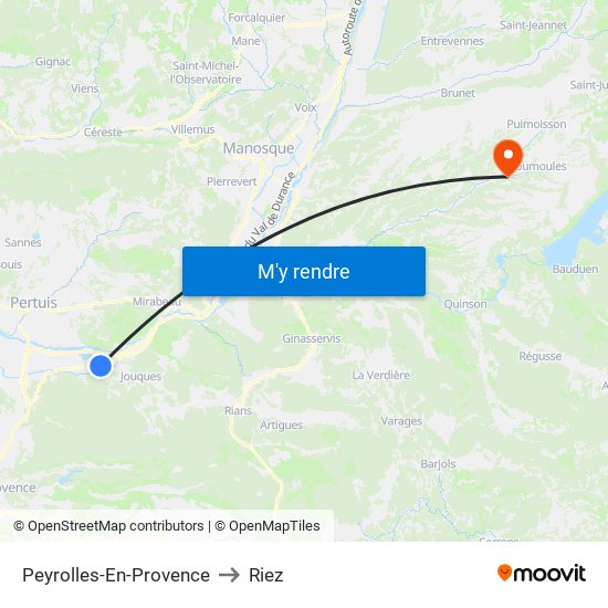 Peyrolles-En-Provence to Riez map