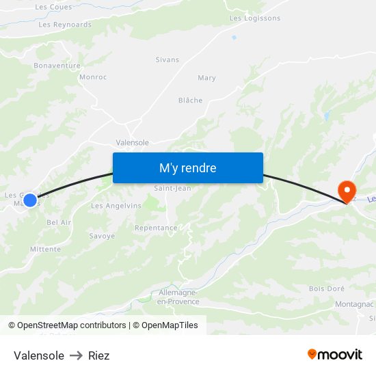 Valensole to Riez map