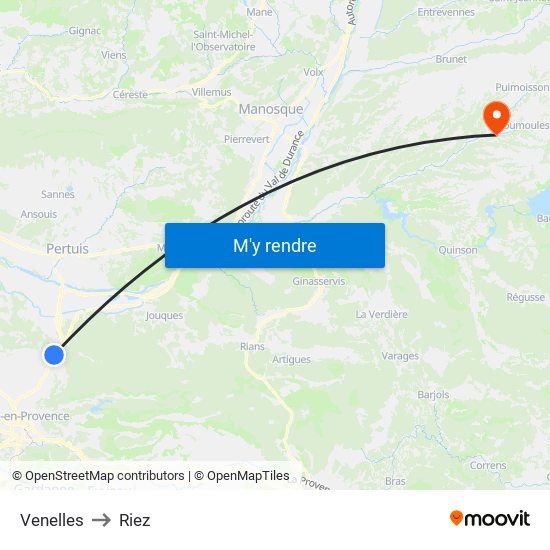 Venelles to Riez map