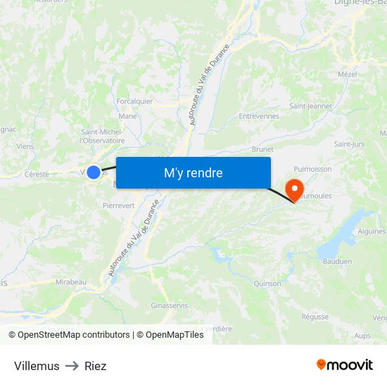 Villemus to Riez map