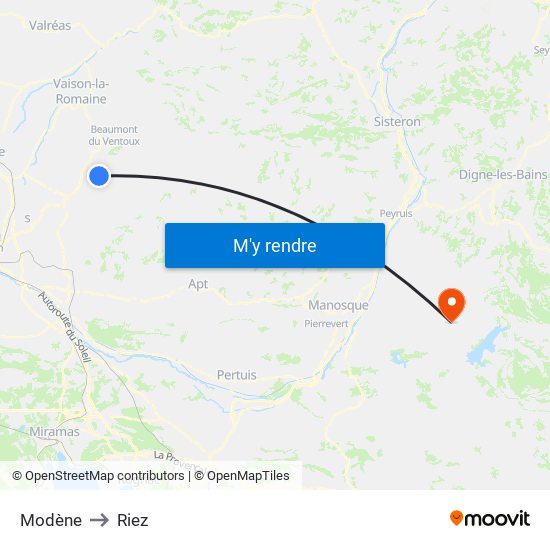 Modène to Riez map