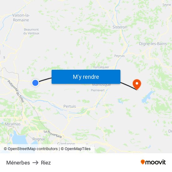 Ménerbes to Riez map