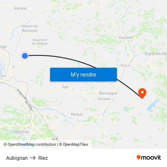 Aubignan to Riez map