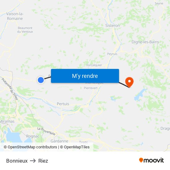 Bonnieux to Riez map