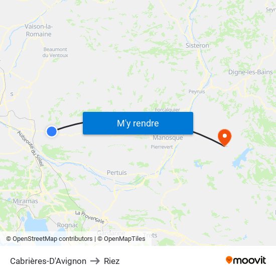 Cabrières-D'Avignon to Riez map
