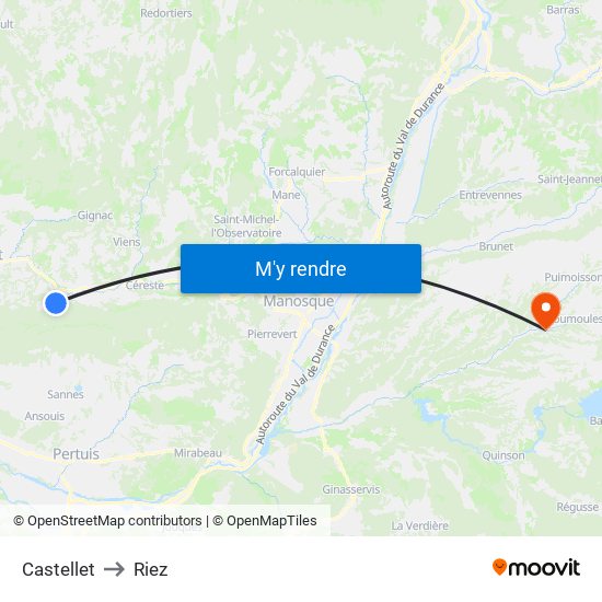 Castellet to Riez map