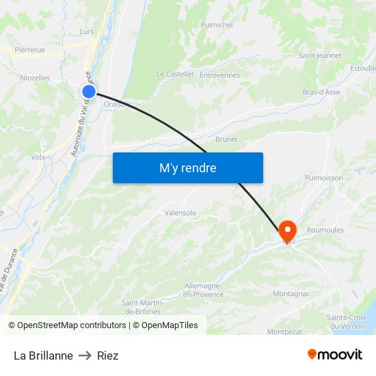 La Brillanne to Riez map