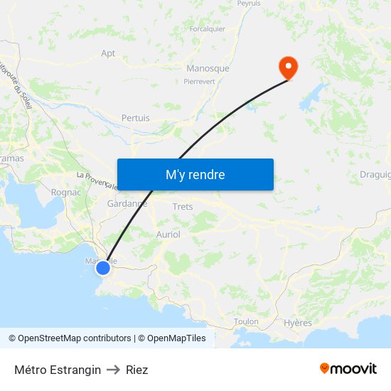 Métro Estrangin to Riez map