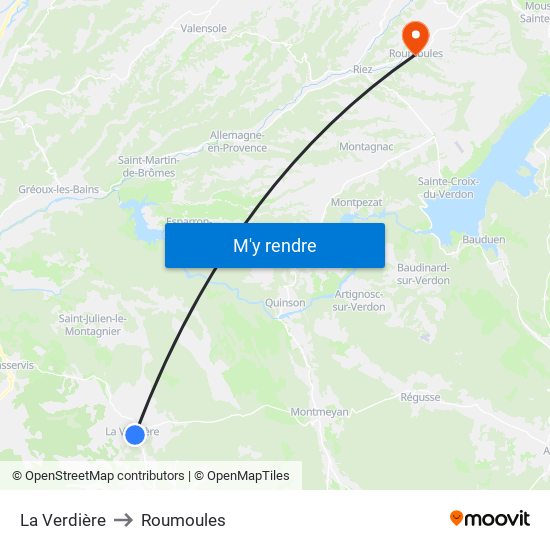 La Verdière to Roumoules map