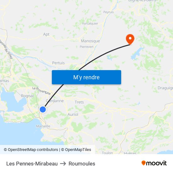 Les Pennes-Mirabeau to Roumoules map