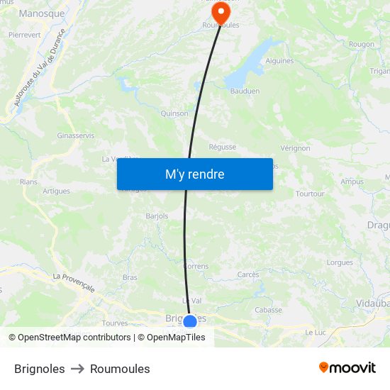 Brignoles to Roumoules map