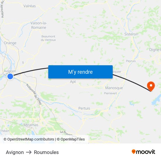 Avignon to Roumoules map