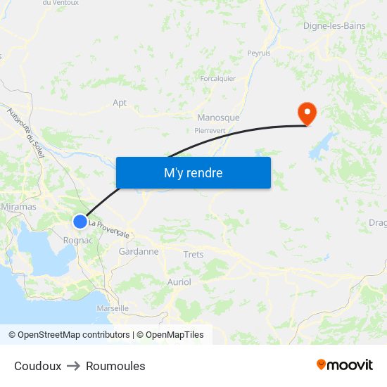 Coudoux to Roumoules map